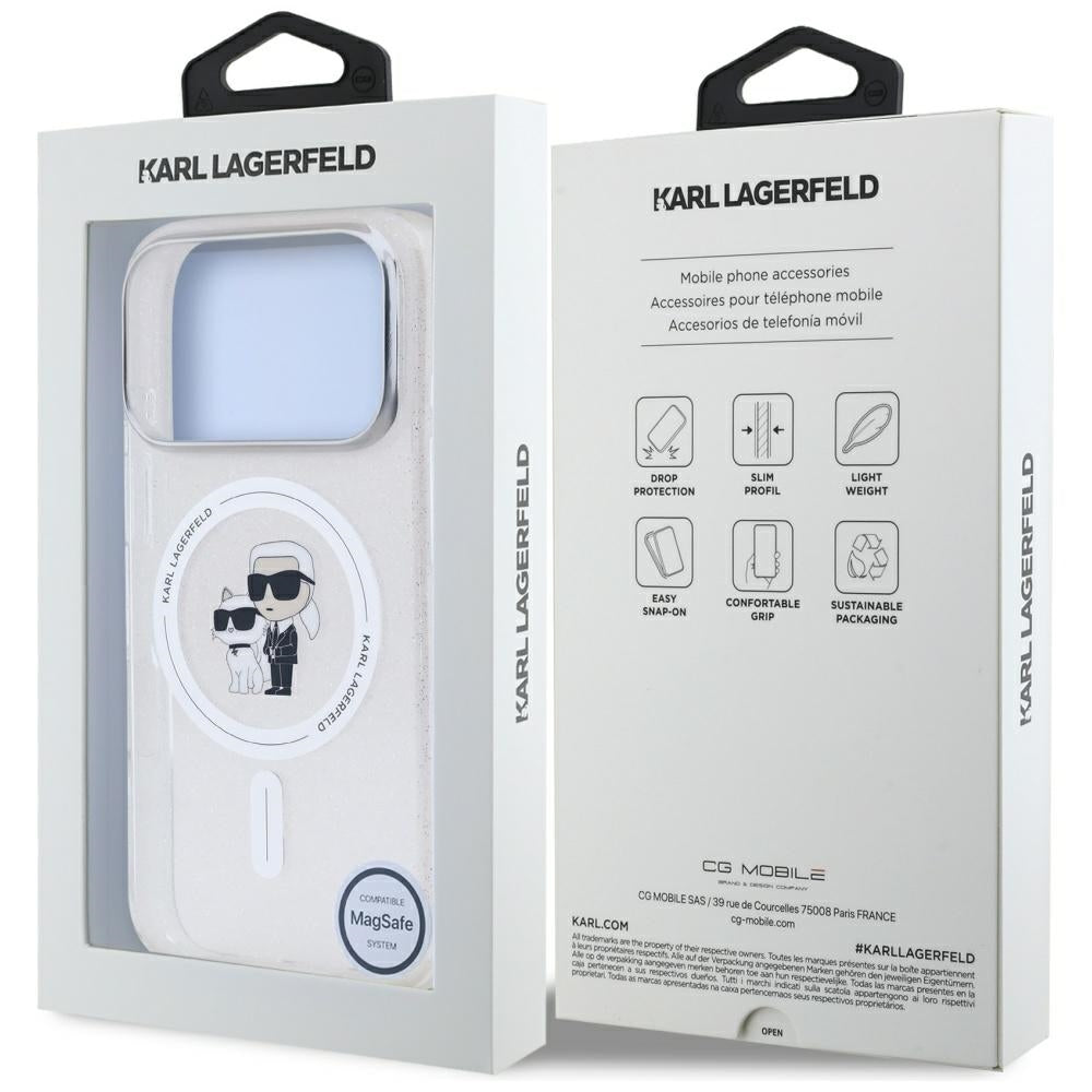 MagSafe Hülle für Apple iPhone 17 Pro Max, Karl Lagerfeld, IML Glitter Karl & Choupette, Transparent