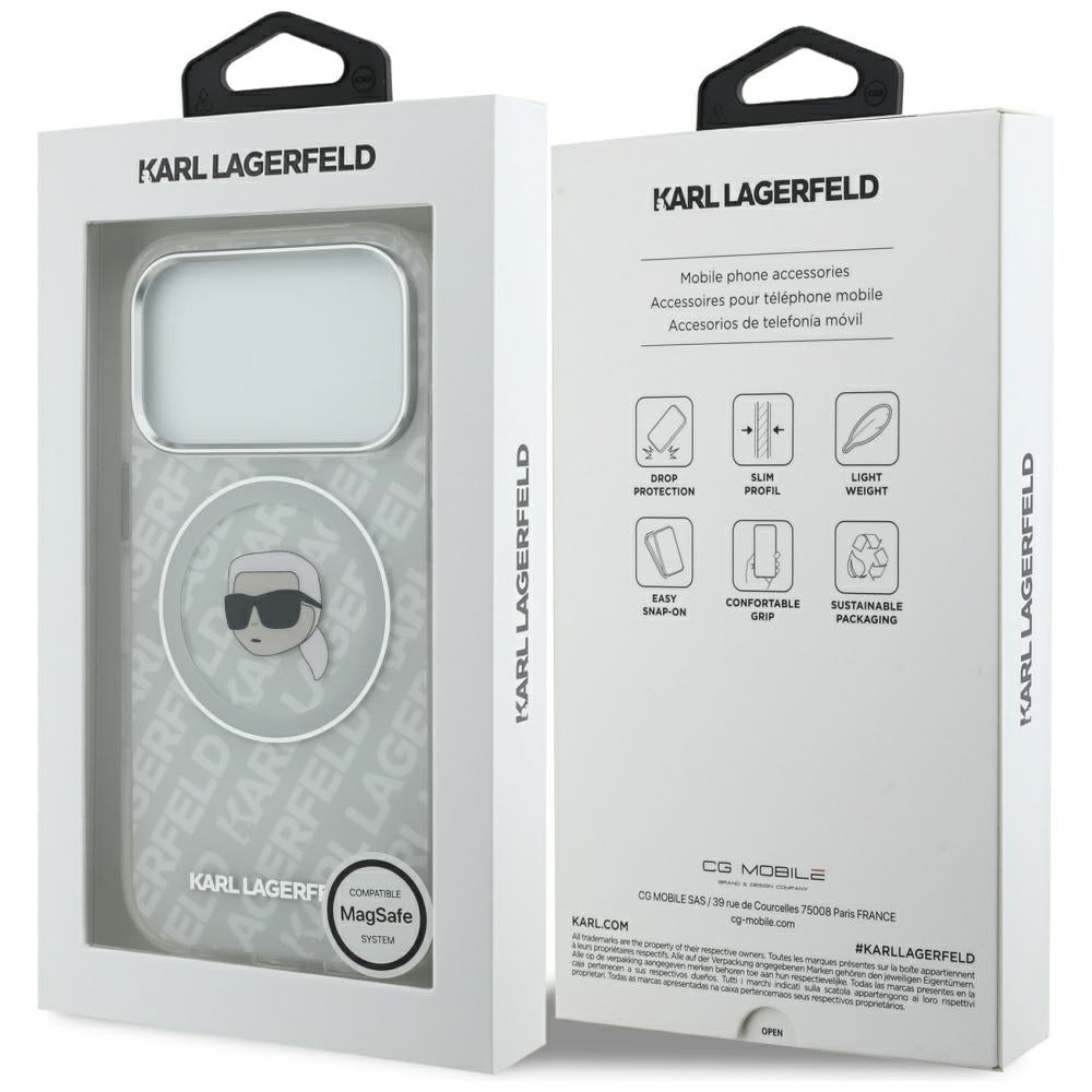 Housse MagSafe pour Apple iPhone 17 Pro Max, Karl Lagerfeld, IML Karl's Head, Gris