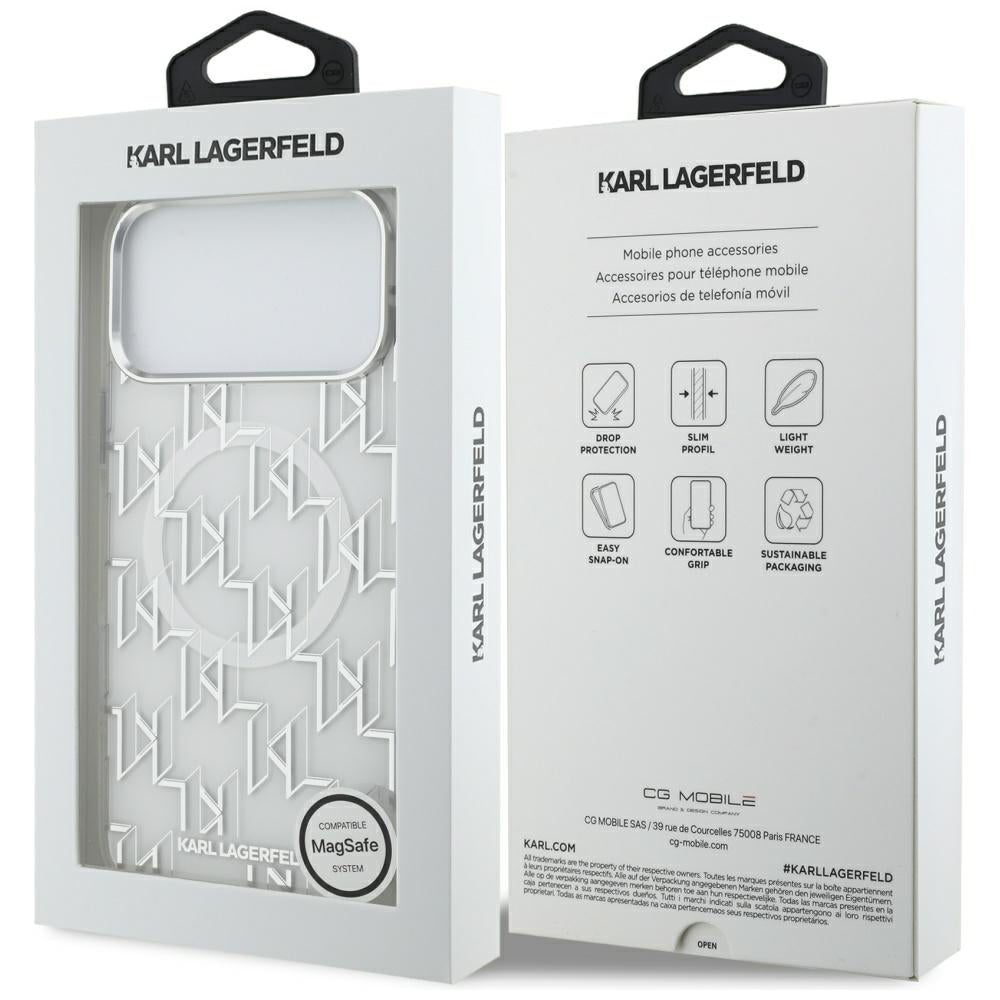 MagSafe Hülle für Apple iPhone 17 Pro Max, Karl Lagerfeld, IML KL Monogram, Weiß