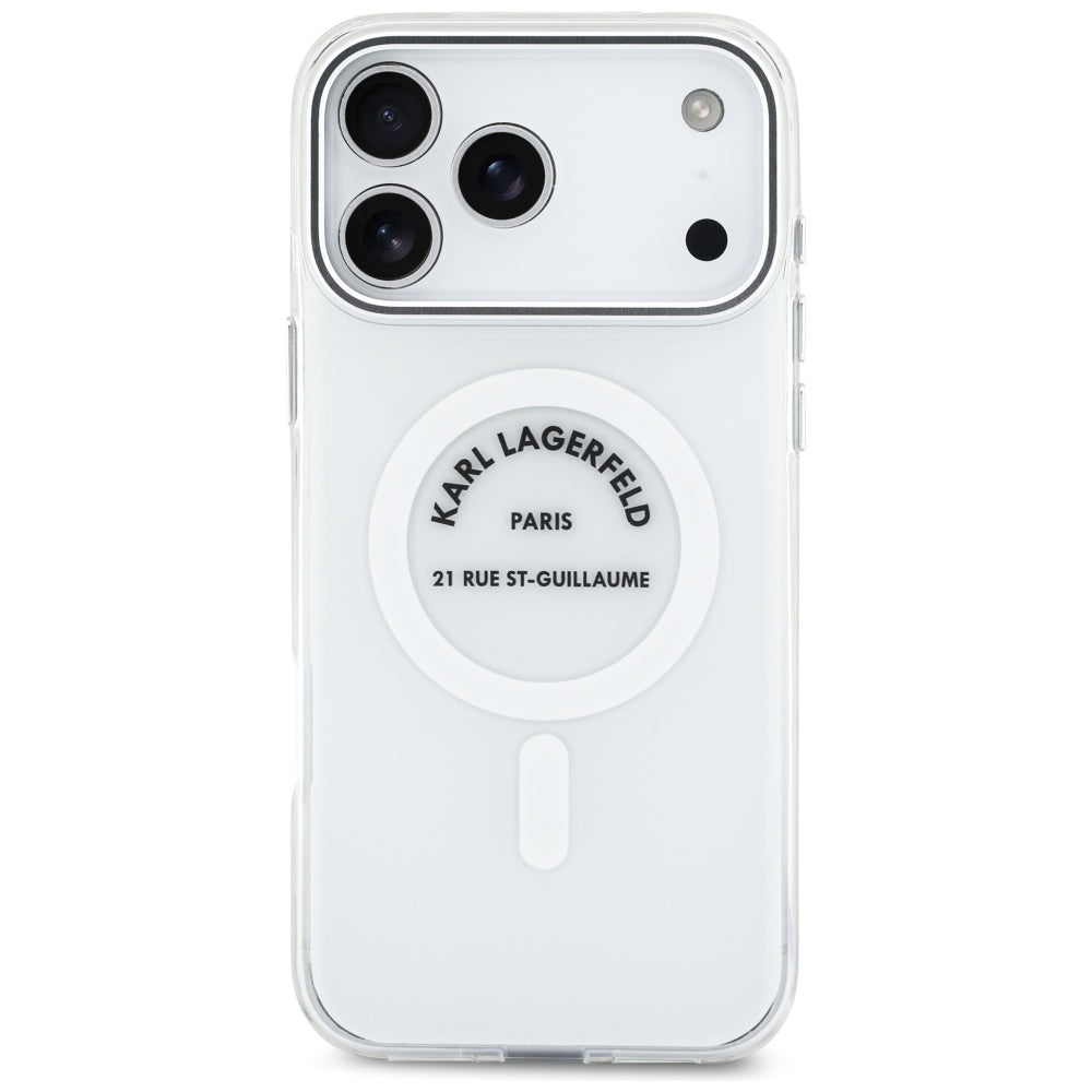 Housse MagSafe pour Apple iPhone 17 Pro Max, Karl Lagerfeld, IML Logo RSG, Transparente