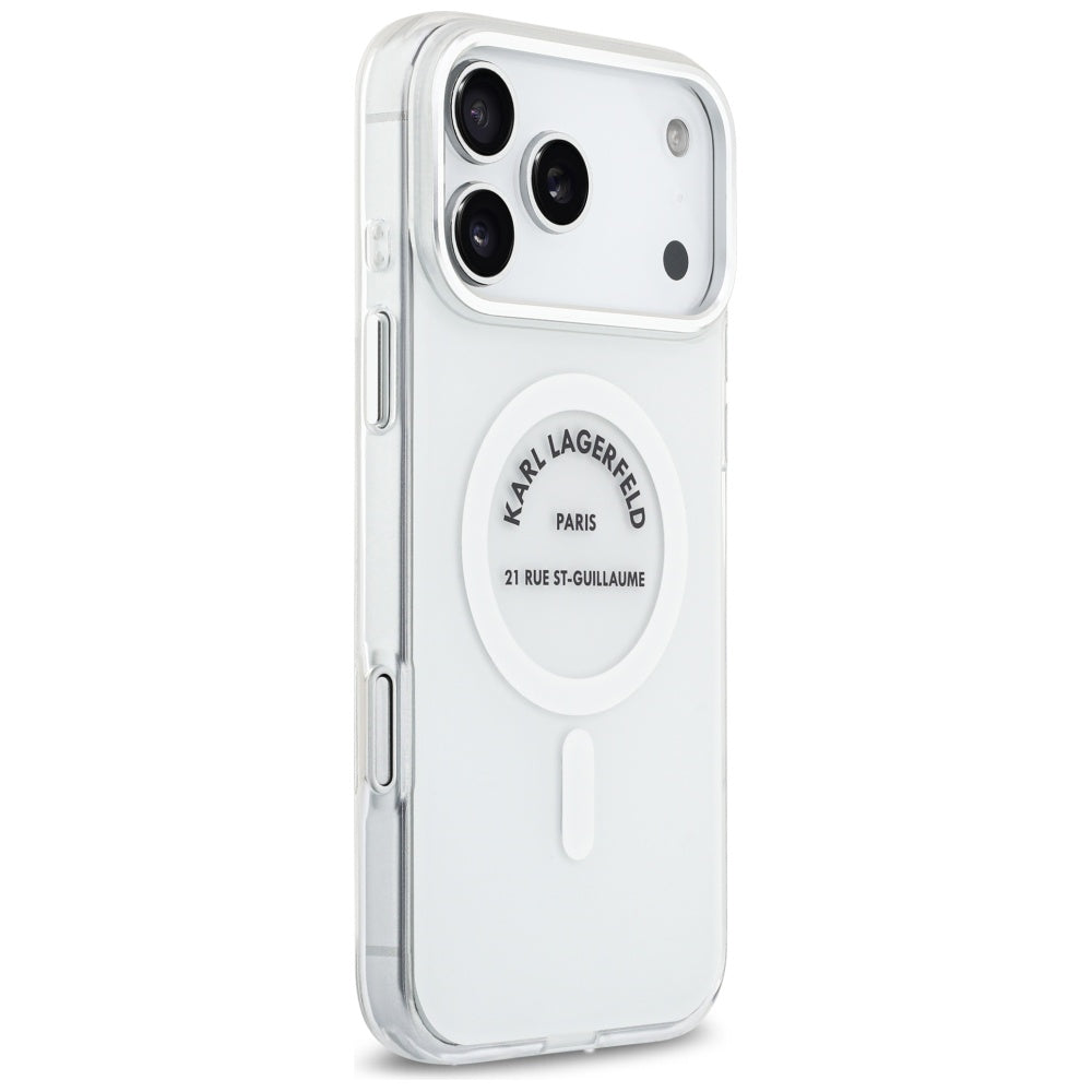 Housse MagSafe pour Apple iPhone 17 Pro Max, Karl Lagerfeld, IML Logo RSG, Transparente