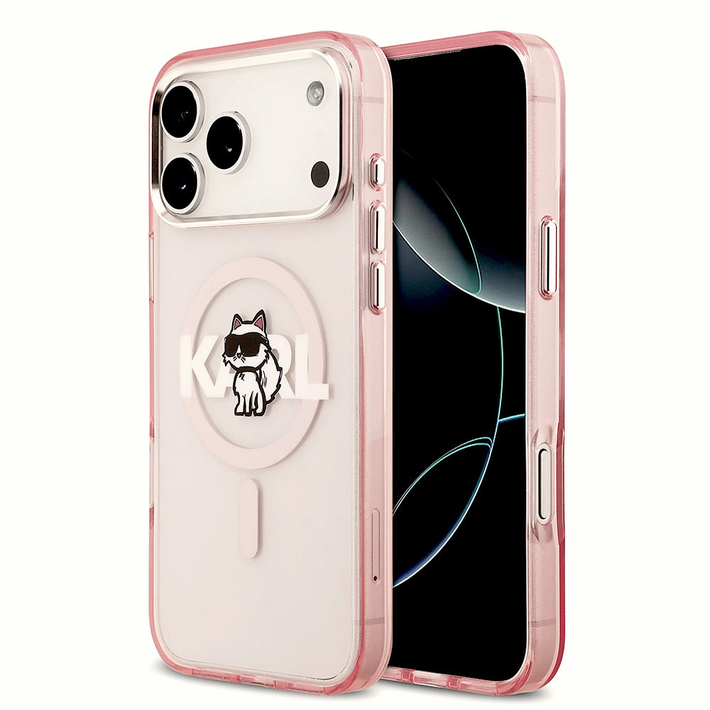 MagSafe Hülle für Apple iPhone 17 Pro Max, Karl Lagerfeld, IML Sketch Logo Choupette, Rosa