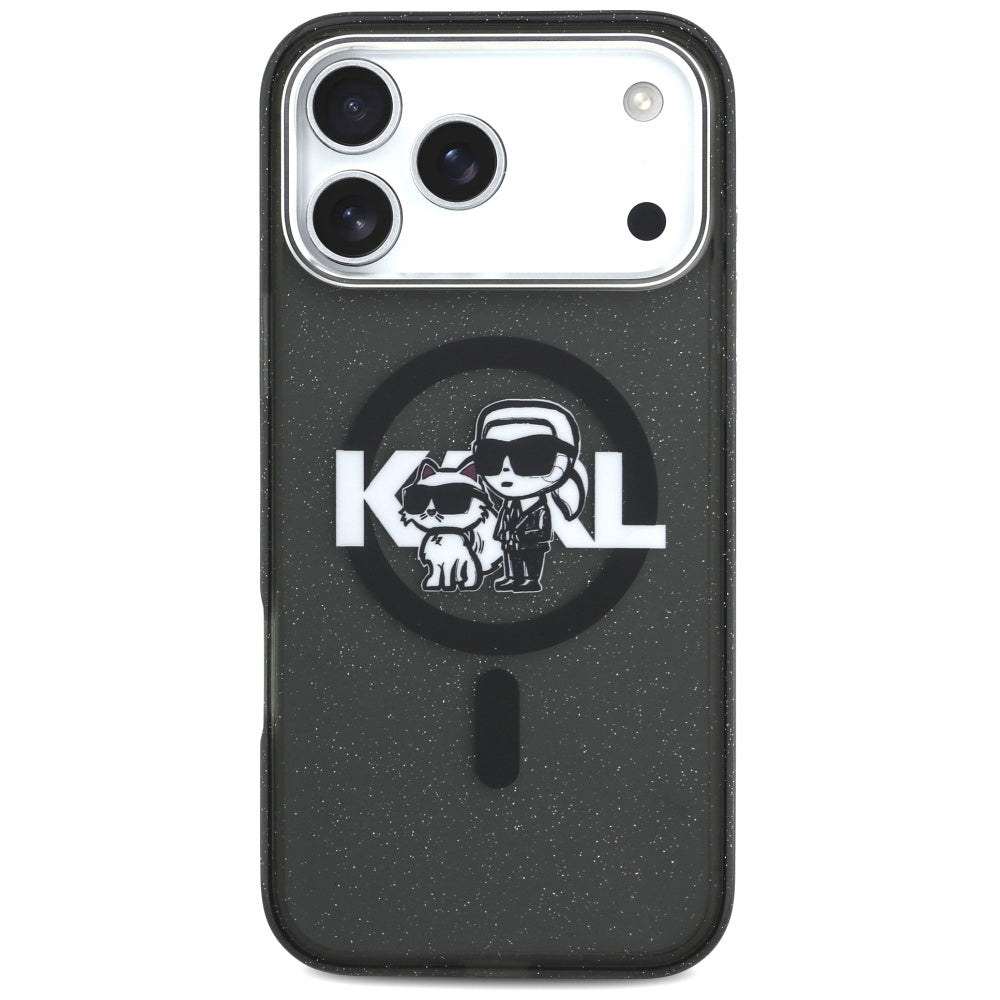 MagSafe Hülle für Apple iPhone 17 Pro Max, Karl Lagerfeld, IML Sketch Logo Glitter Karl & Choupette, Schwarz