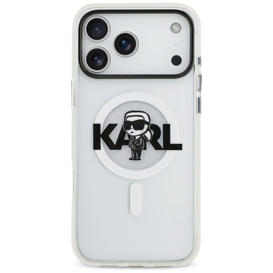 Coque MagSafe pour Apple iPhone 17 Pro Max, Karl Lagerfeld, IML Sketch Logo Karl, Transparente