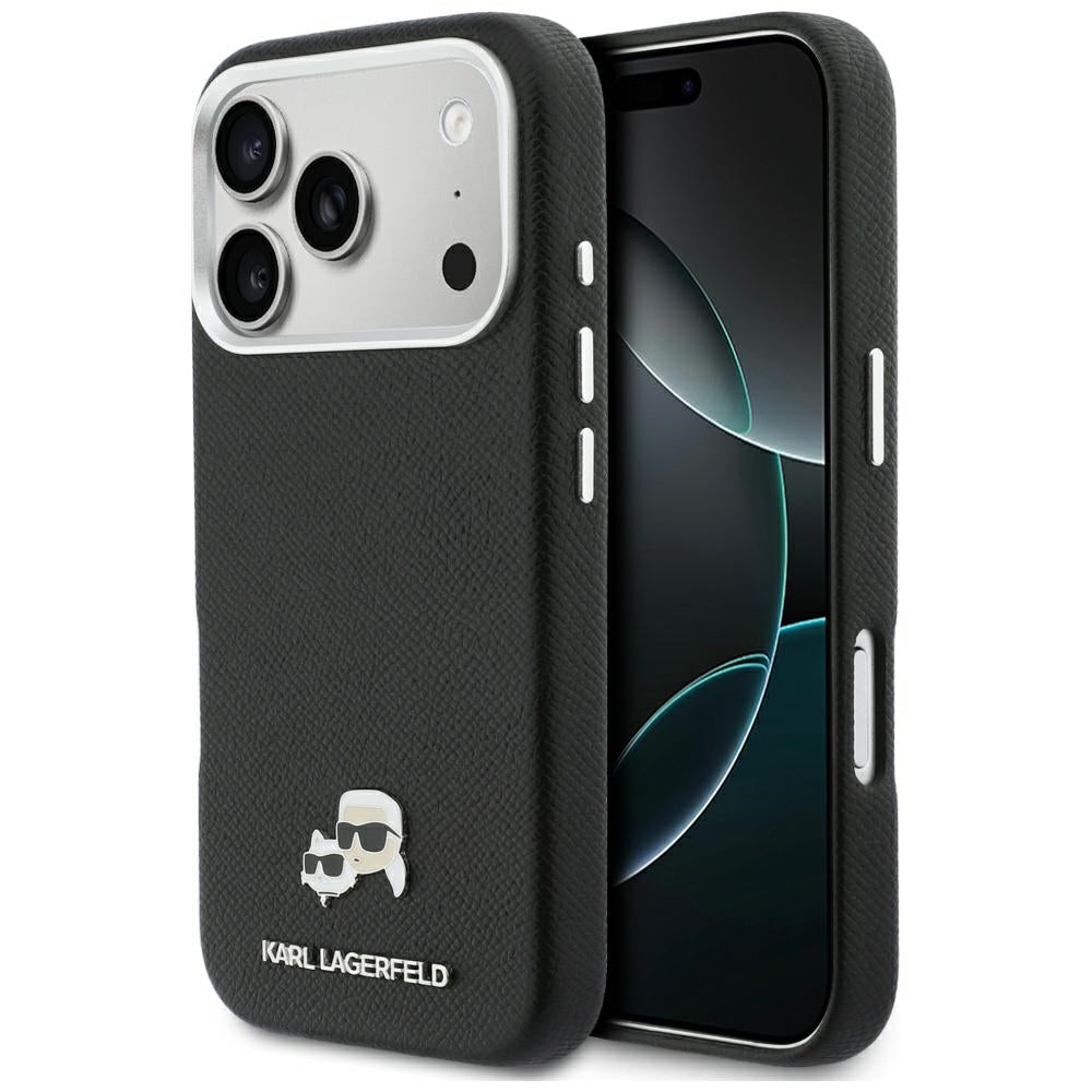 Coque MagSafe pour Apple iPhone 17 Pro Max, Karl Lagerfeld, Karl & Choupette Head's Pin, Noire