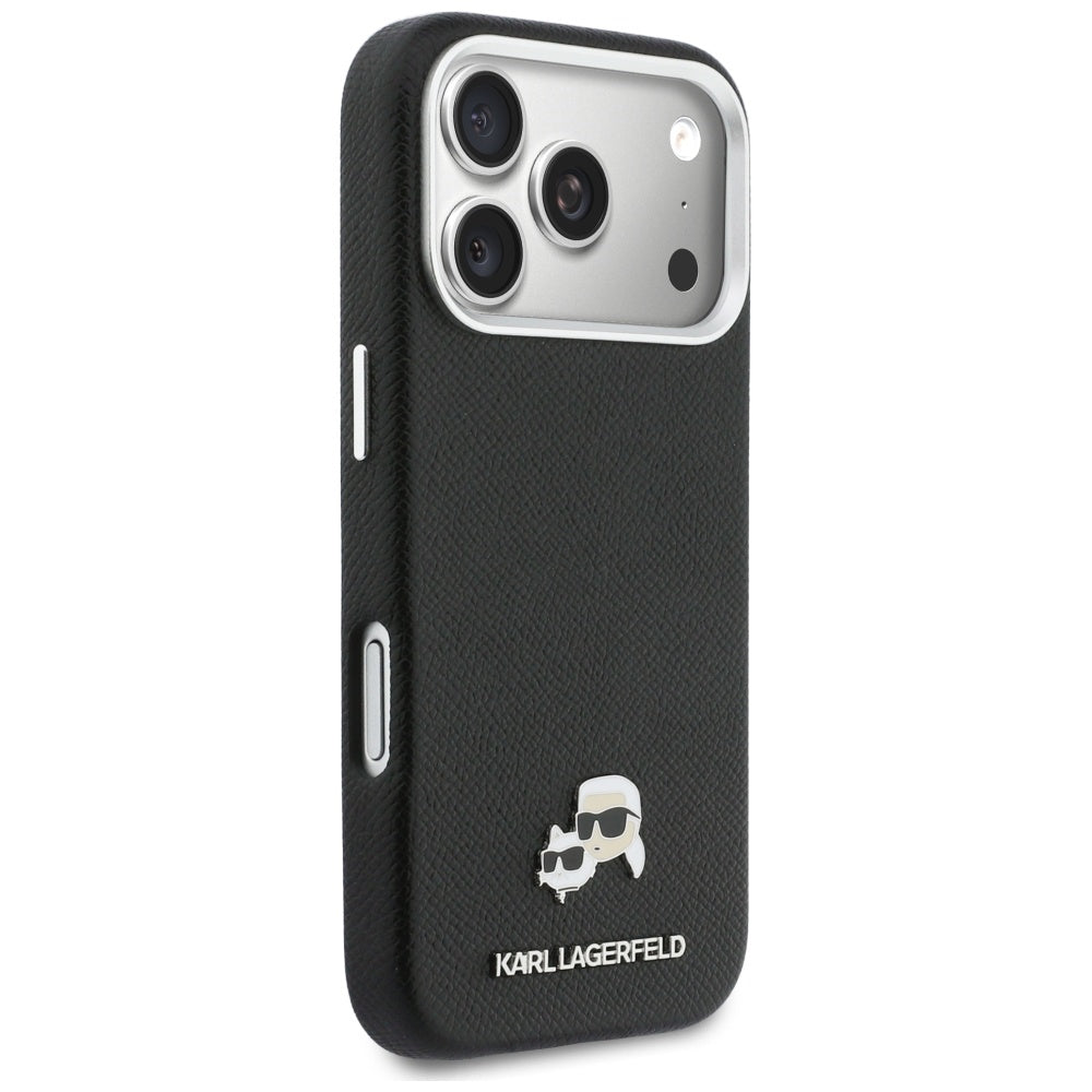Coque MagSafe pour Apple iPhone 17 Pro Max, Karl Lagerfeld, Karl & Choupette Head's Pin, Noire