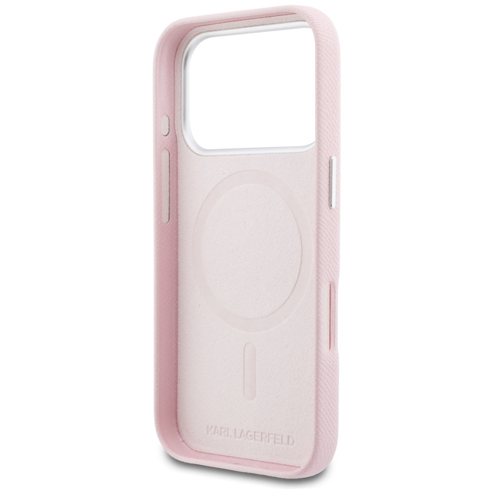 Étui MagSafe pour Apple iPhone 17 Pro Max, Karl Lagerfeld, logo Karl Head, Rose