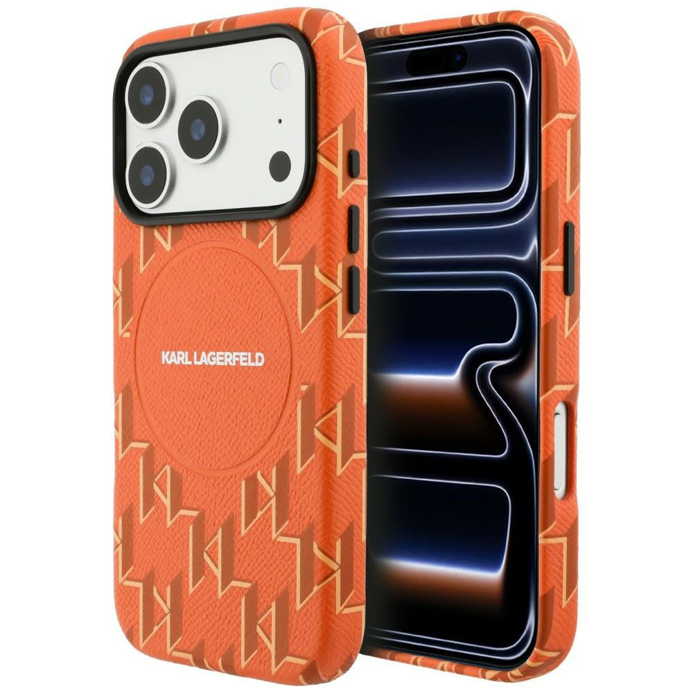 Coque MagSafe pour Apple iPhone 17 Pro Max, Karl Lagerfeld, Logo Monogramme KL, Orange
