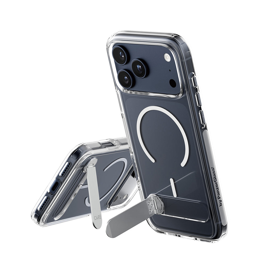 MagSafe Hülle für Apple iPhone 17 Pro Max, PanzerGlass, Care Feature Kickstand, Transparent Weiß
