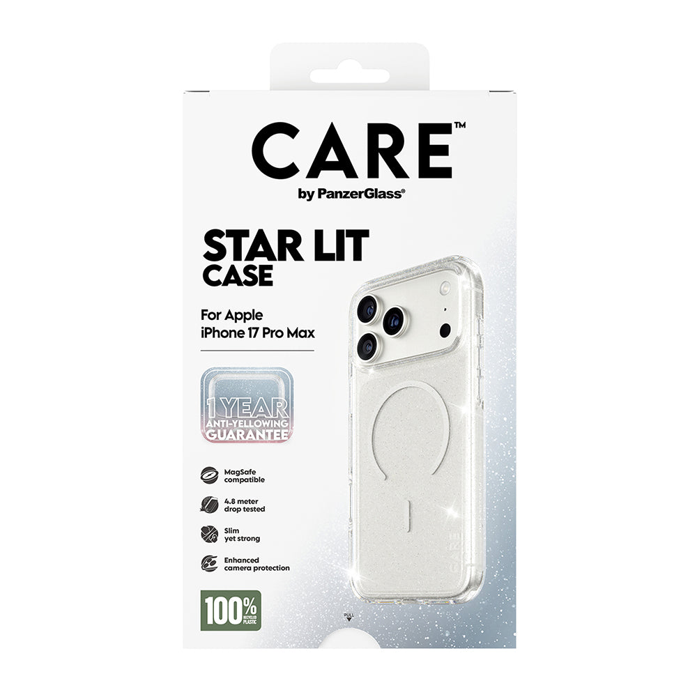 Coque MagSafe pour Apple iPhone 17 Pro Max, PanzerGlass, Care Urban Explorer Star Lit, Transparente Blanche