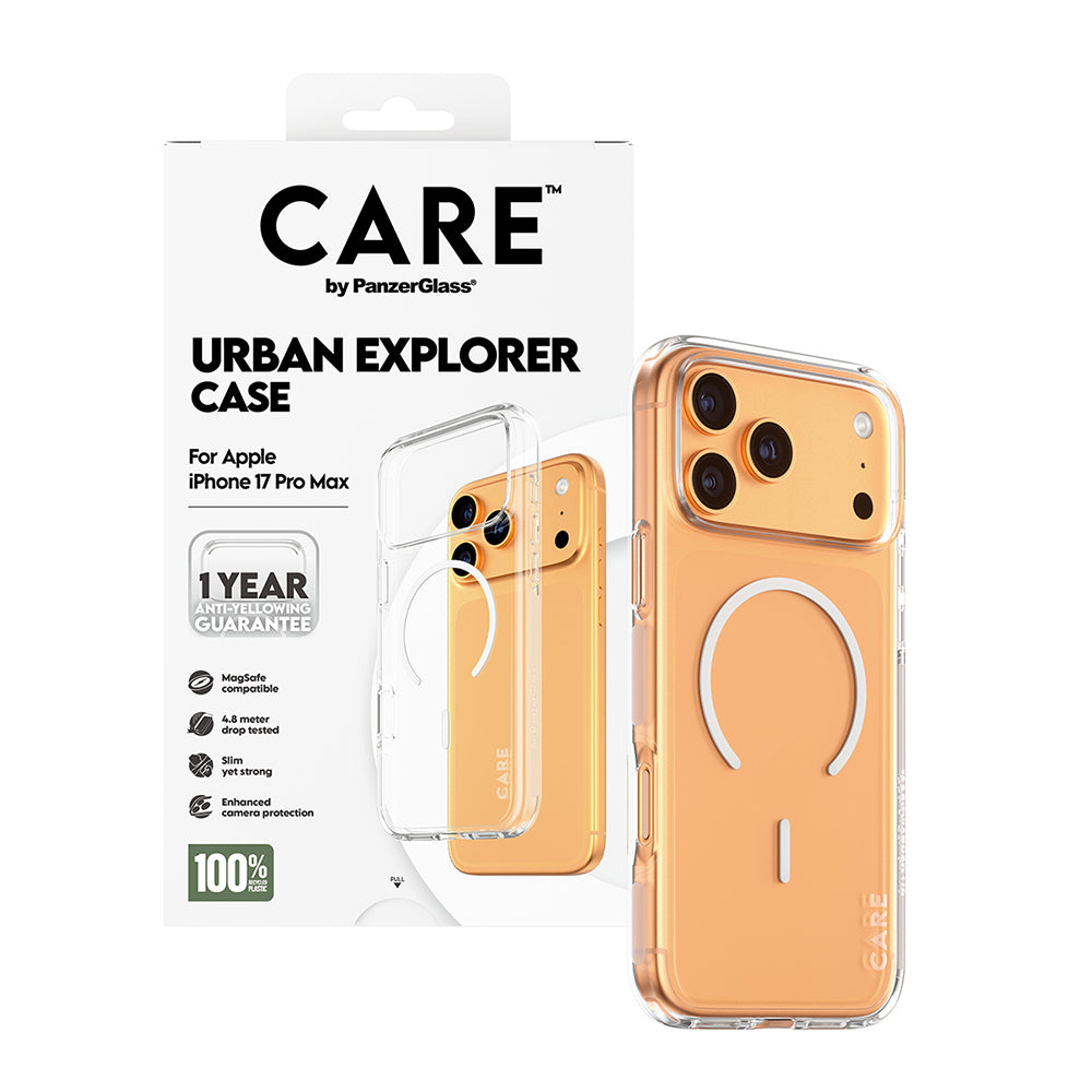 Coque MagSafe pour Apple iPhone 17 Pro Max, PanzerGlass, Care Urban Explorer, Transparente Blanche