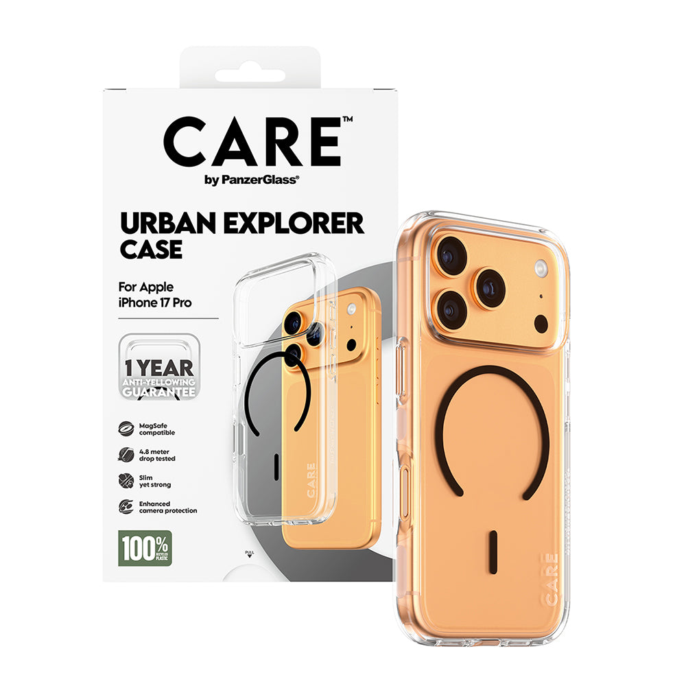 Étui MagSafe pour Apple iPhone 17 Pro Max, PanzerGlass, Care Urban Explorer, Transparent Noir