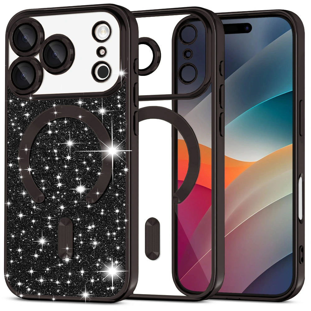 MagSafe Case for Apple iPhone 17 Pro Max, Techsuit, Luxury Glitter, Black