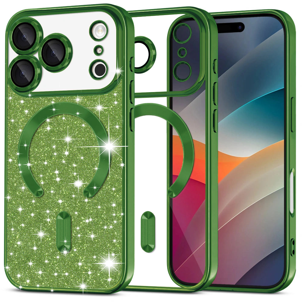 Coque MagSafe pour Apple iPhone 17 Pro Max, Techsuit, Luxury Glitter, Vert Foncé