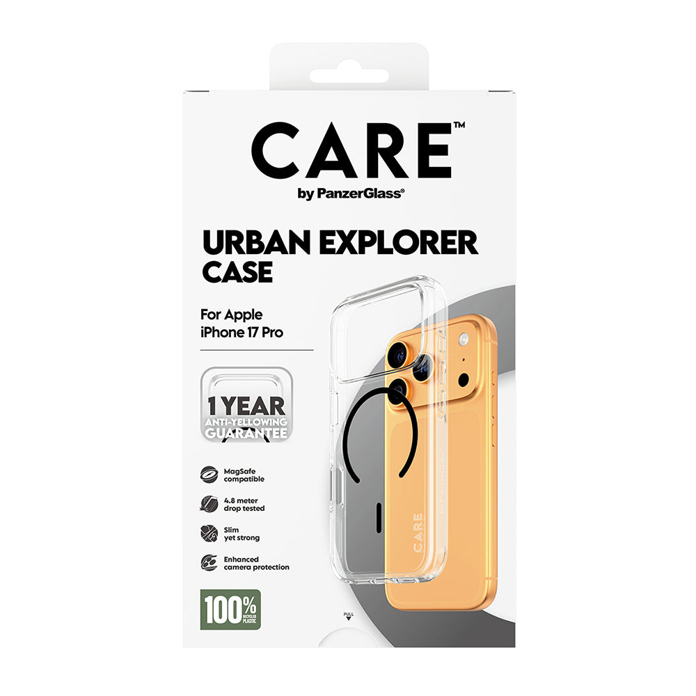 Coque MagSafe pour Apple iPhone 17 Pro, PanzerGlass, Care Urban Explorer, Transparent Noir