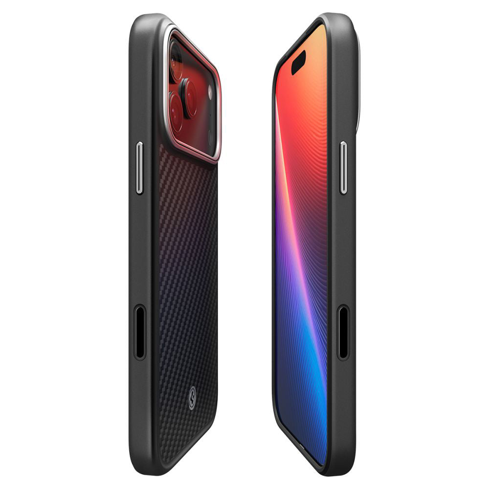 MagSafe Hülle für Apple iPhone 17 Pro, Spigen, Enzo Aramid T, Schwarz Silbern ACS09958