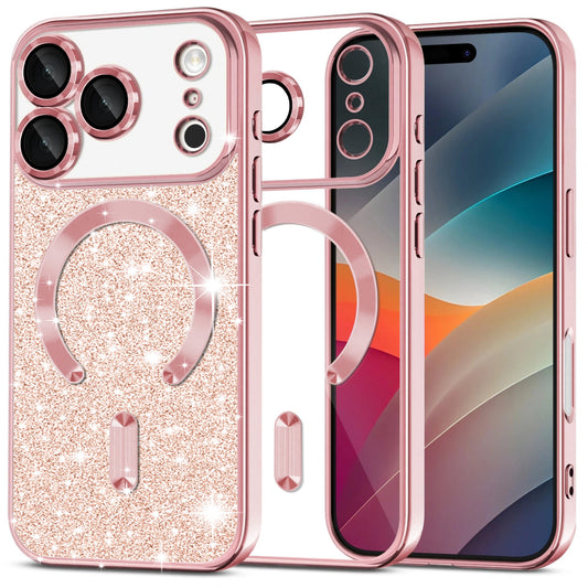 Coque MagSafe pour Apple iPhone 17 Pro, Techsuit, Luxury Glitter, Rose Doré