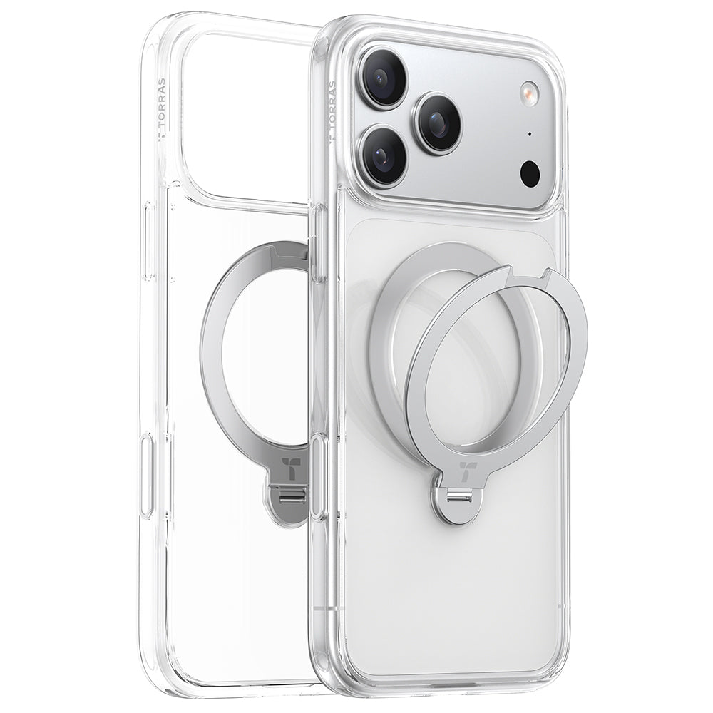 Coque MagSafe pour Apple iPhone 17 Pro, Torras, Ostand Spin, Transparente
