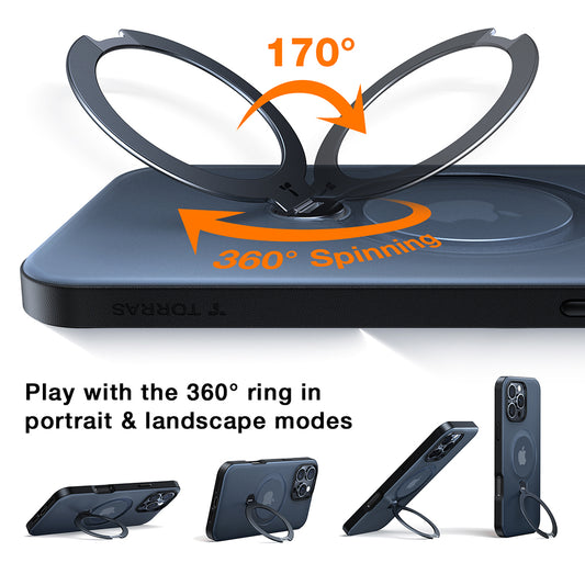 Coque MagSafe pour Apple iPhone 17 Pro, Torras, Ostand Spin, Transparente
