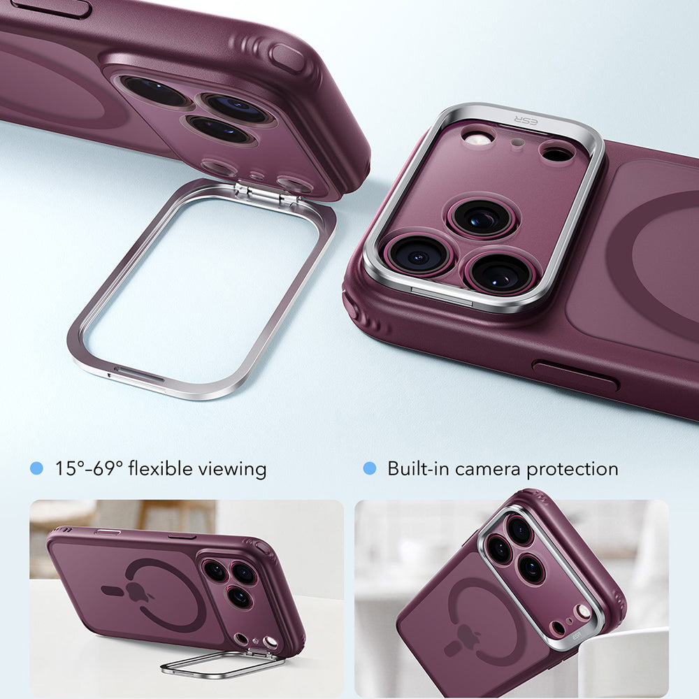 Coque MagSafe pour Apple iPhone 18 Pro / 17 Pro, ESR, Classic Hybrid Kickstand, Bordeaux Foncé Satiné