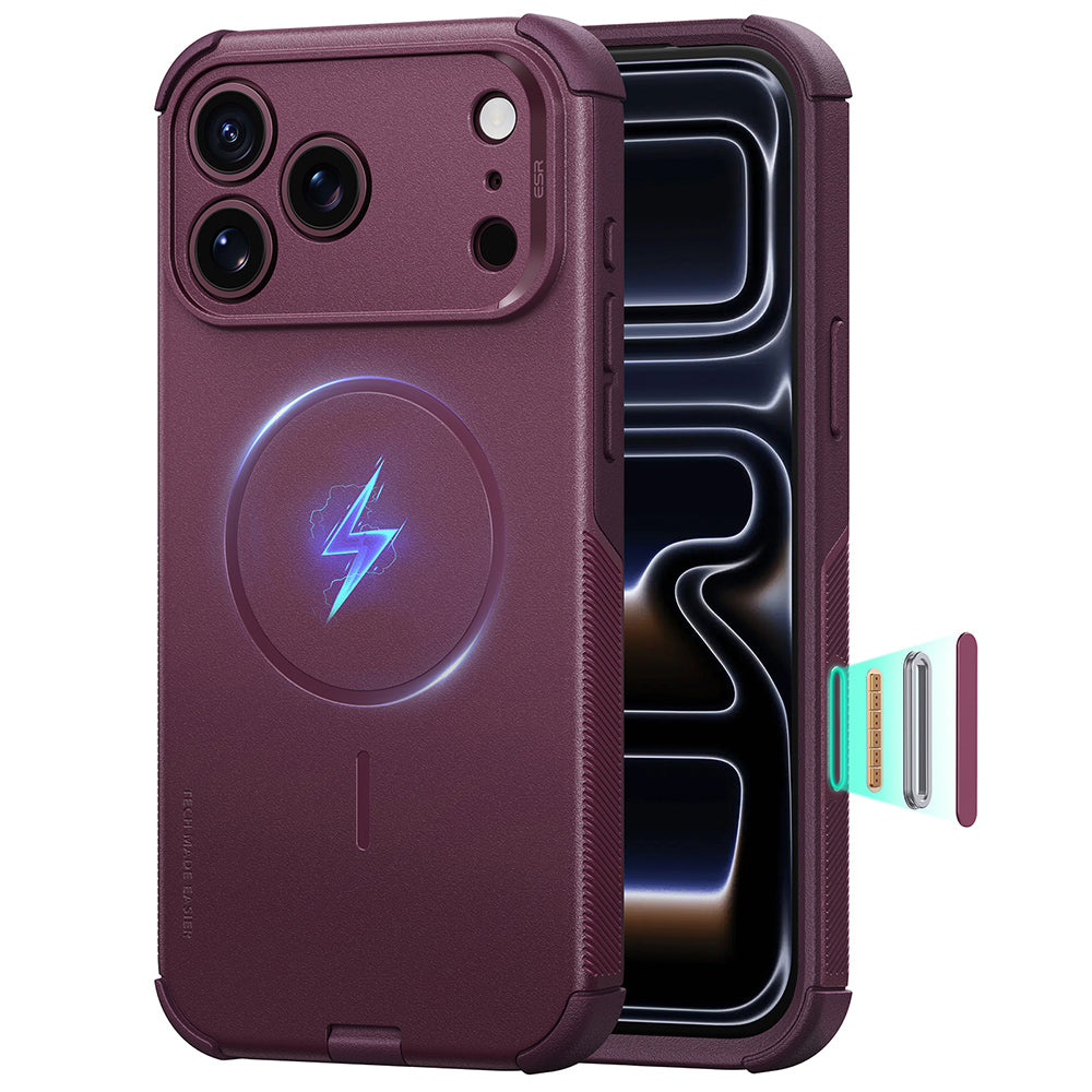 Coque MagSafe pour Apple iPhone 18 Pro / 17 Pro, ESR, Cyber, bordeaux foncé satiné