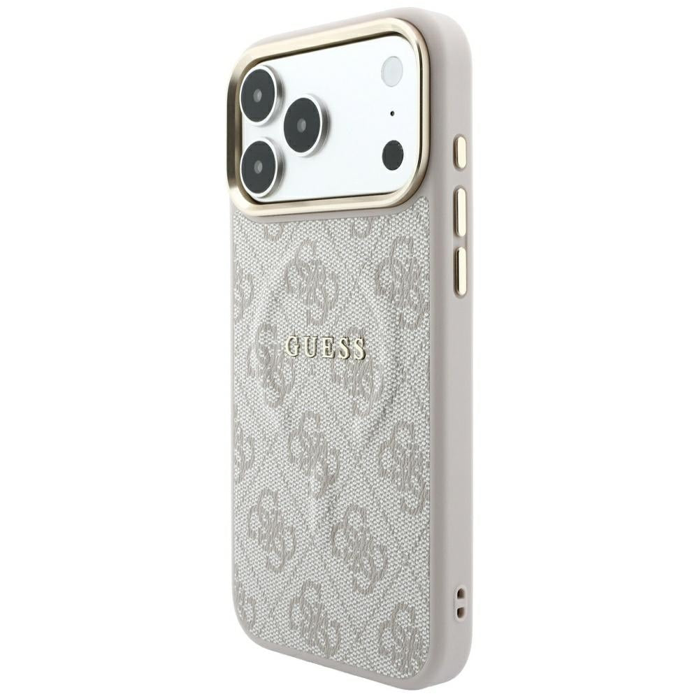 Coque MagSafe pour Apple iPhone 18 Pro / 17 Pro, Guess, 4G Embossed Ring Classic Logo, rose