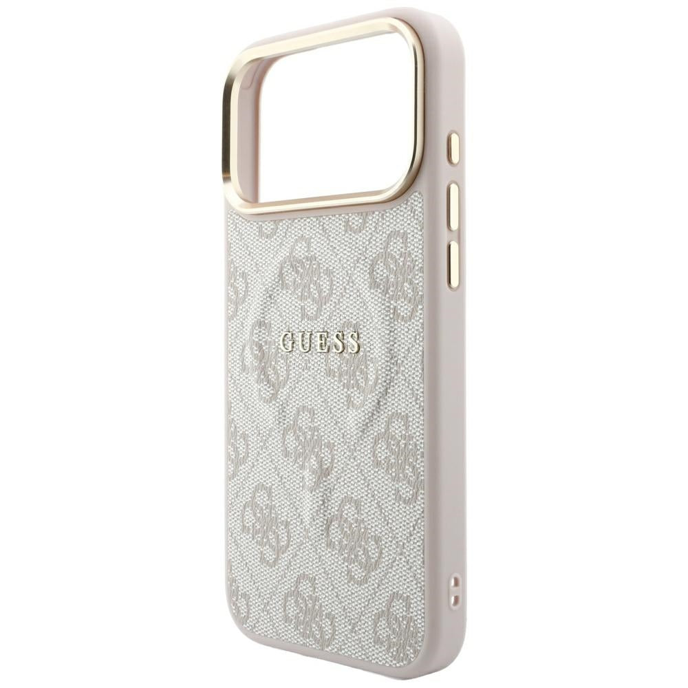Coque MagSafe pour Apple iPhone 18 Pro / 17 Pro, Guess, 4G Embossed Ring Classic Logo, rose