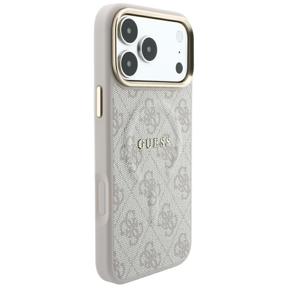 Coque MagSafe pour Apple iPhone 18 Pro / 17 Pro, Guess, 4G Embossed Ring Classic Logo, rose