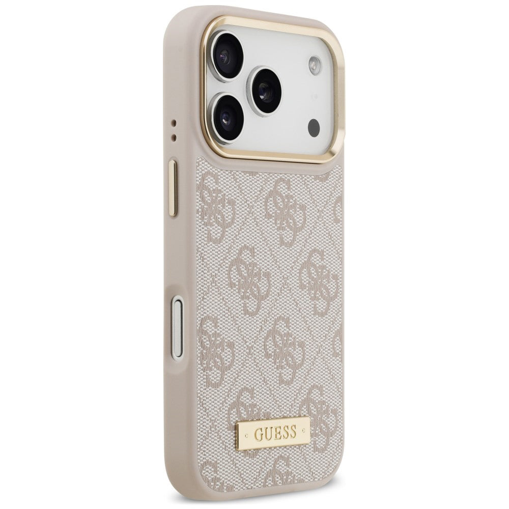Coque MagSafe pour Apple iPhone 18 Pro / 17 Pro, Guess, plaque logo 4G, rose