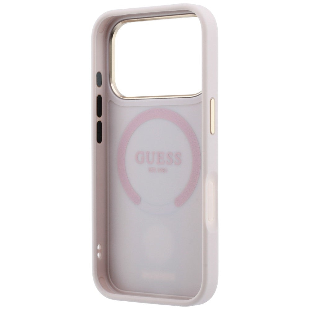 MagSafe Case for Apple iPhone 18 Pro / 17 Pro, Guess, 4G Stripe Round Classic Logo, Pink