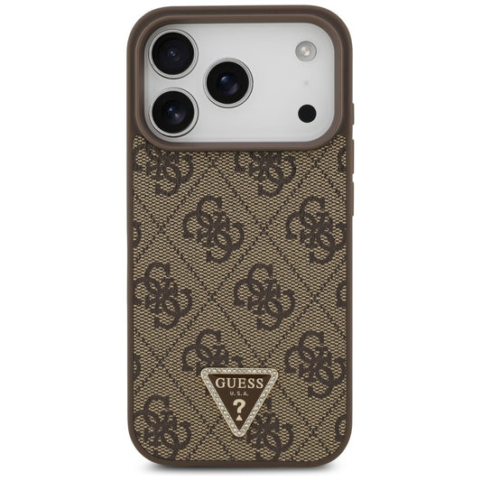 Coque MagSafe pour Apple iPhone 18 Pro / 17 Pro, Guess, 4G Triangle Strass, Marron