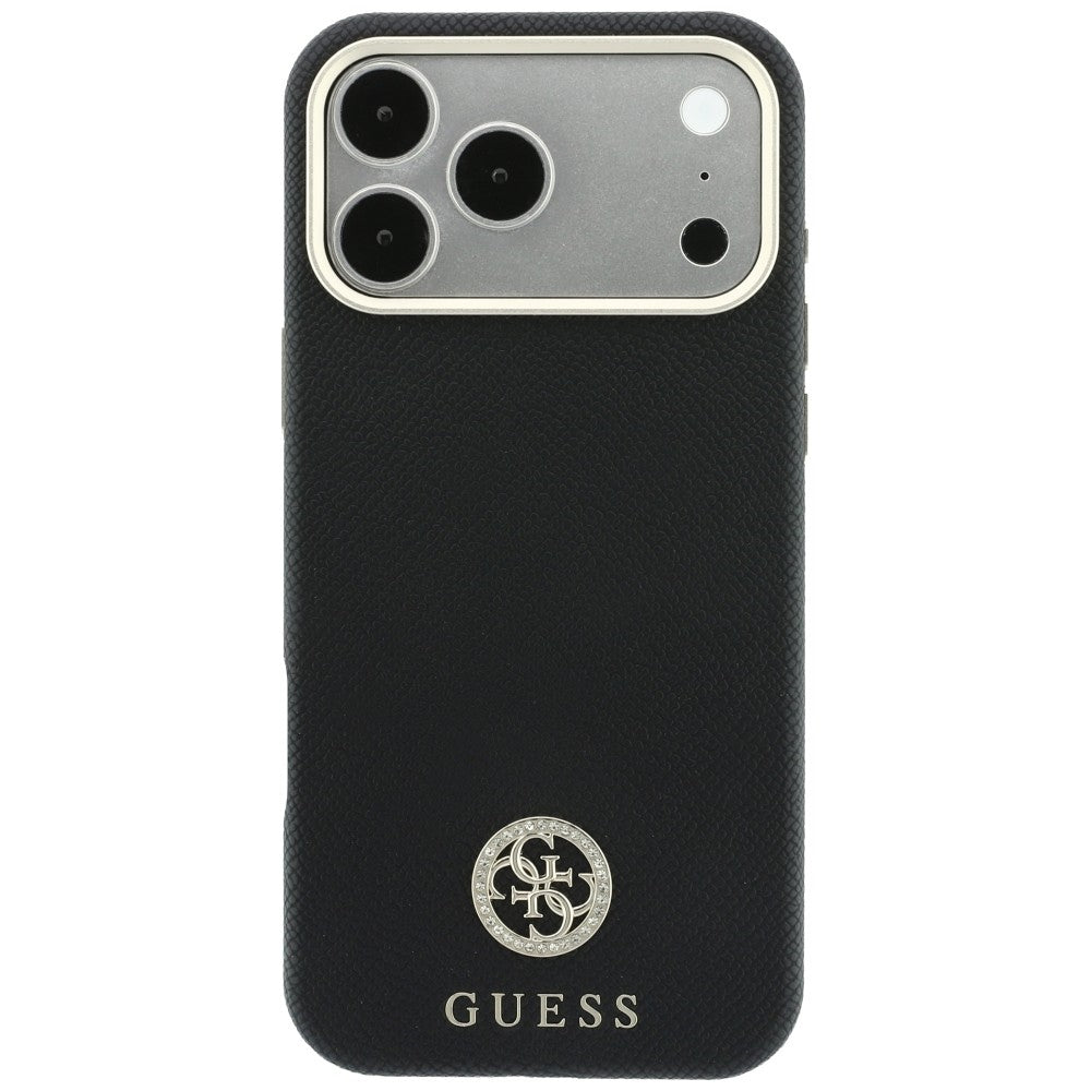 MagSafe-Hülle für Apple iPhone 18 Pro / 17 Pro, Guess, genarbtes rundes Strass-Logo, schwarz
