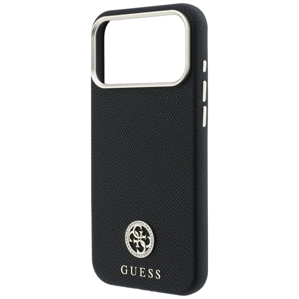 MagSafe-Hülle für Apple iPhone 18 Pro / 17 Pro, Guess, genarbtes rundes Strass-Logo, schwarz