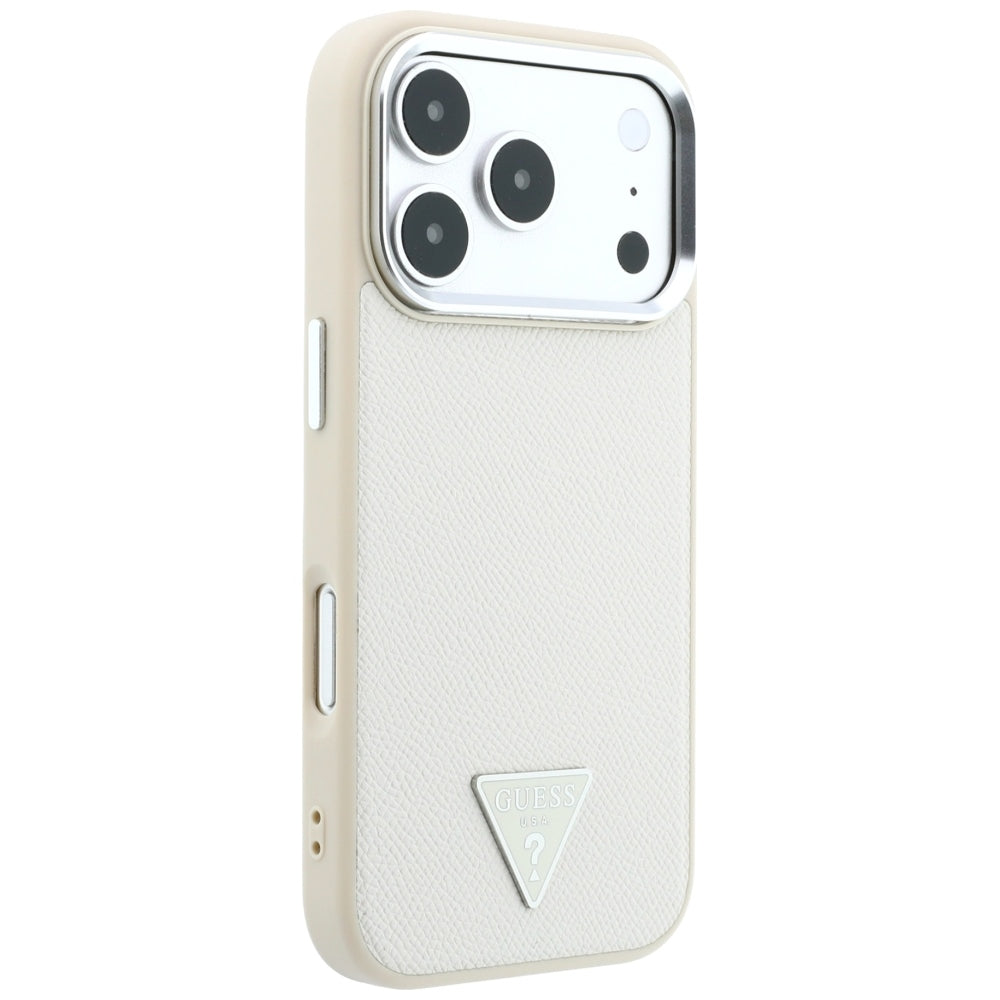Coque MagSafe pour Apple iPhone 18 Pro / 17 Pro, Guess, Logo Triangle Grainé, Beige