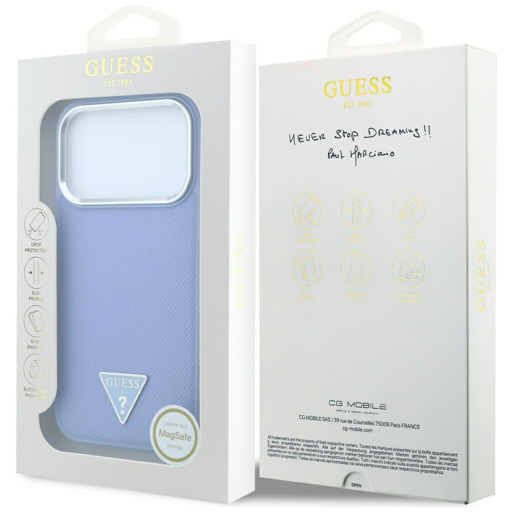 MagSafe-Hülle für Apple iPhone 18 Pro / 17 Pro, Guess, Geprägtes Dreieck-Logo, Blau