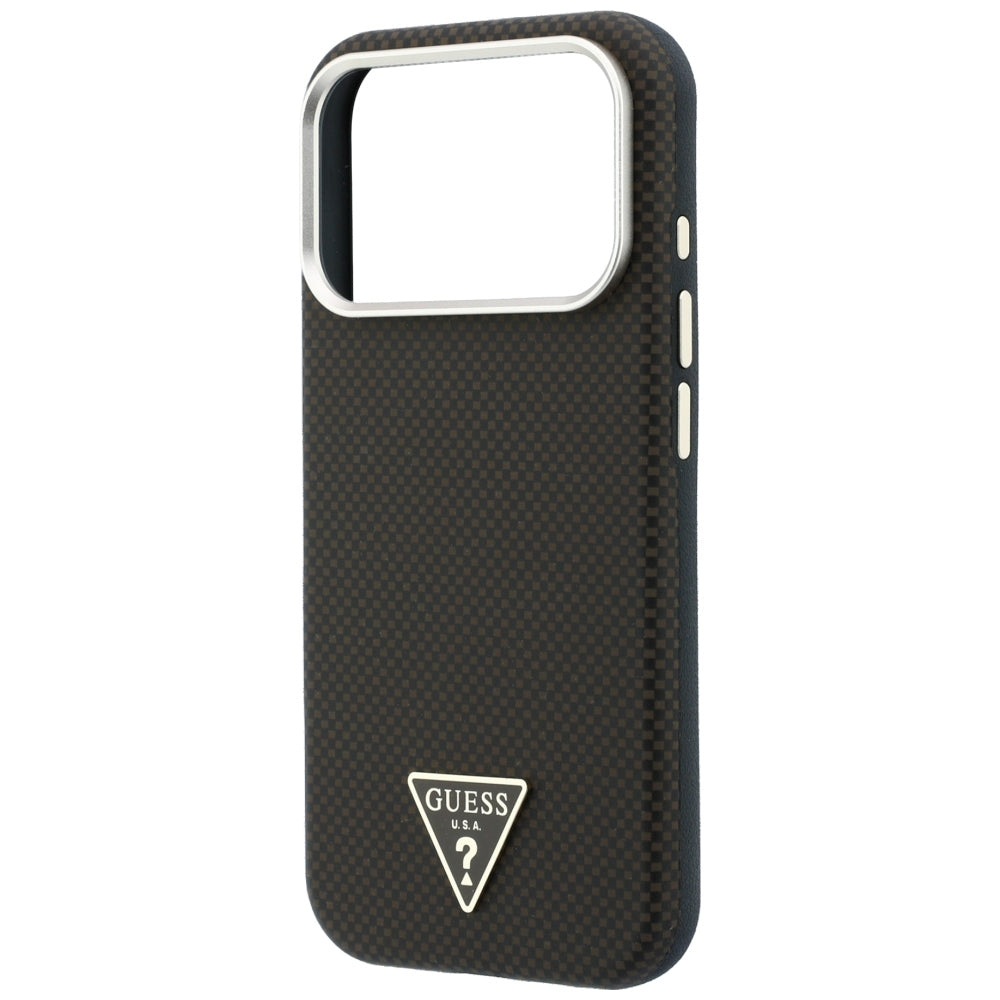 MagSafe-Hülle für Apple iPhone 18 Pro / 17 Pro, Guess, Kevlar-Dreieck-Logo, Braun