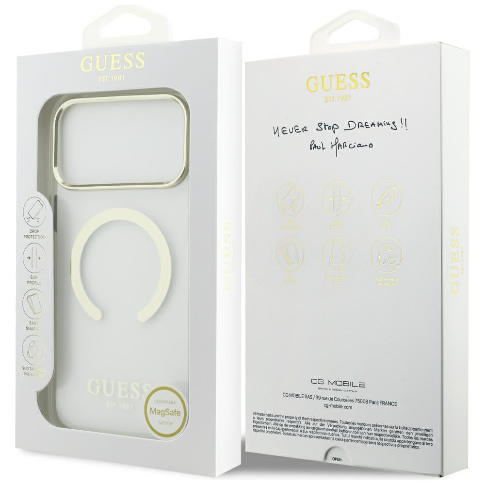 Coque MagSafe pour Apple iPhone 18 Pro / 17 Pro, Guess, Contour Métallique, Dorée