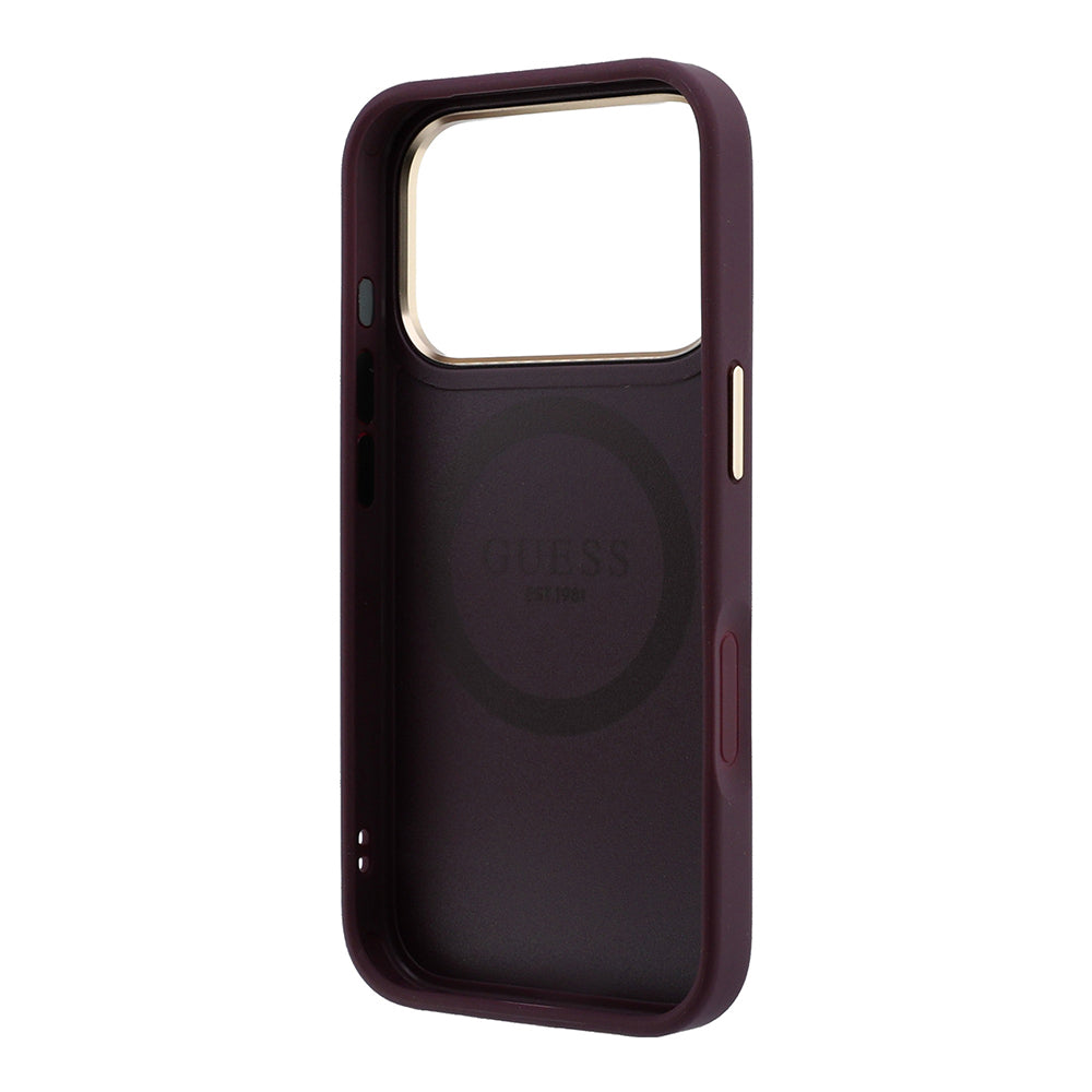 MagSafe Case for Apple iPhone 18 Pro / 17 Pro, Guess, Peony 4G Small Logo, Burgundy