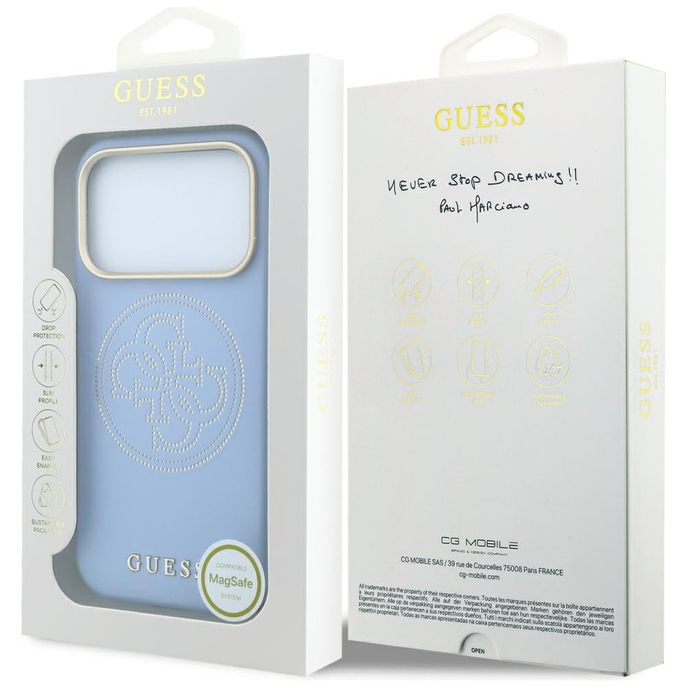 MagSafe-Hülle für Apple iPhone 18 Pro / 17 Pro, Guess, Perforated 4G, Blau