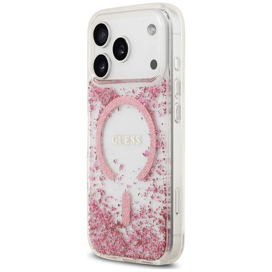Coque MagSafe pour Apple iPhone 18 Pro / 17 Pro, Guess, Fond en Résine Pailleté, Rose