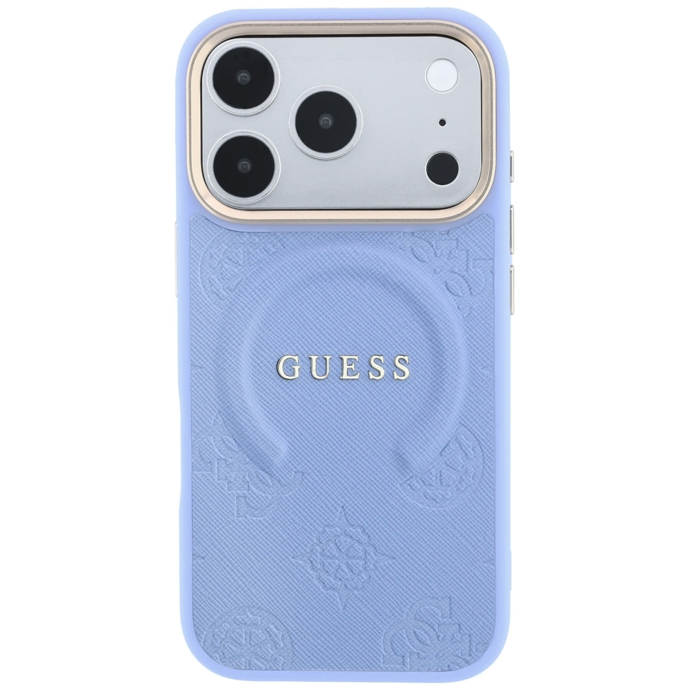 Coque MagSafe pour Apple iPhone 18 Pro / 17 Pro, Guess, Saffiano Peony Ring, Bleu
