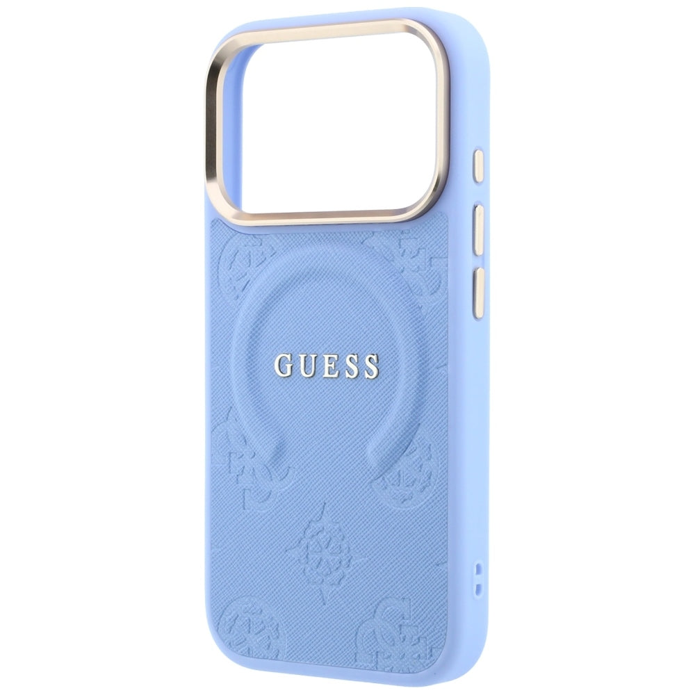 Coque MagSafe pour Apple iPhone 18 Pro / 17 Pro, Guess, Saffiano Peony Ring, Bleu