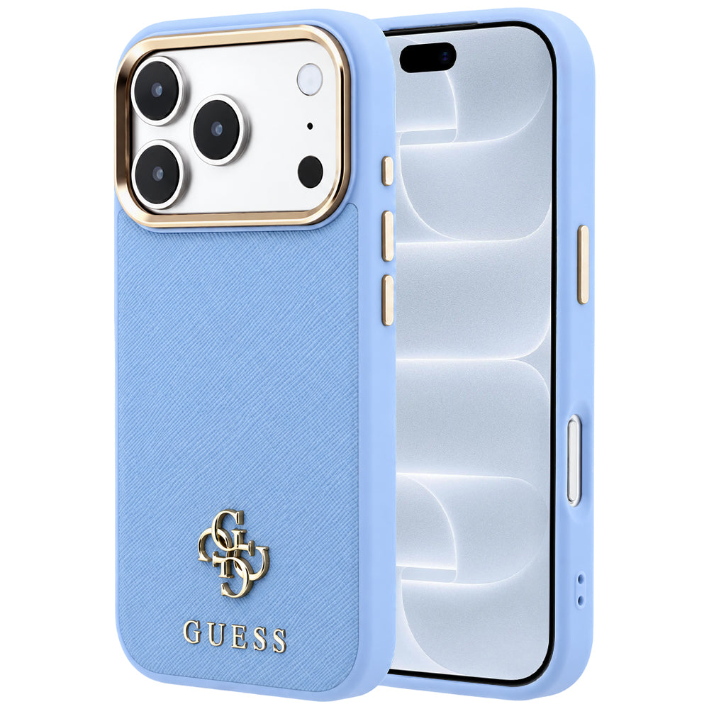 MagSafe-Hülle für Apple iPhone 18 Pro / 17 Pro, Guess, Saffiano Small 4G Classic, Blau