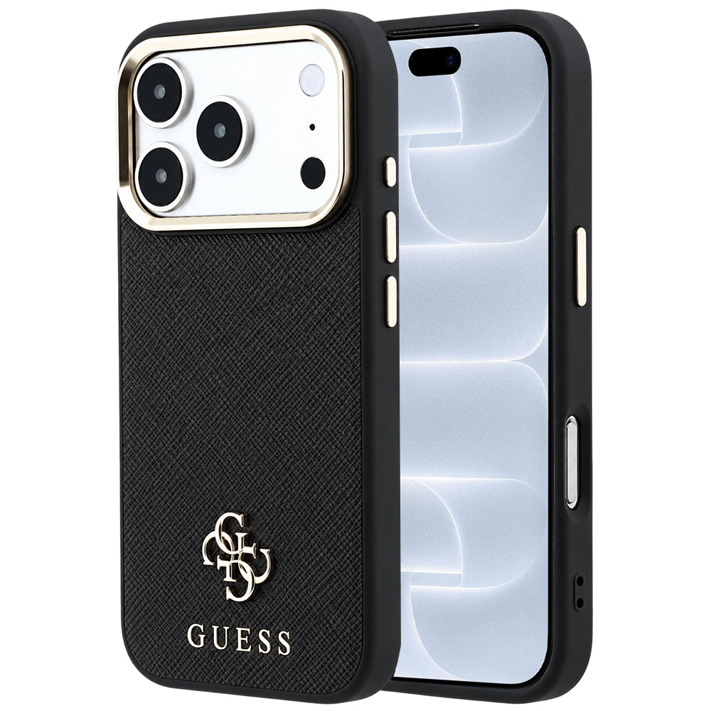 Coque MagSafe pour Apple iPhone 18 Pro / 17 Pro, Guess, Saffiano Small 4G Classic, Noire