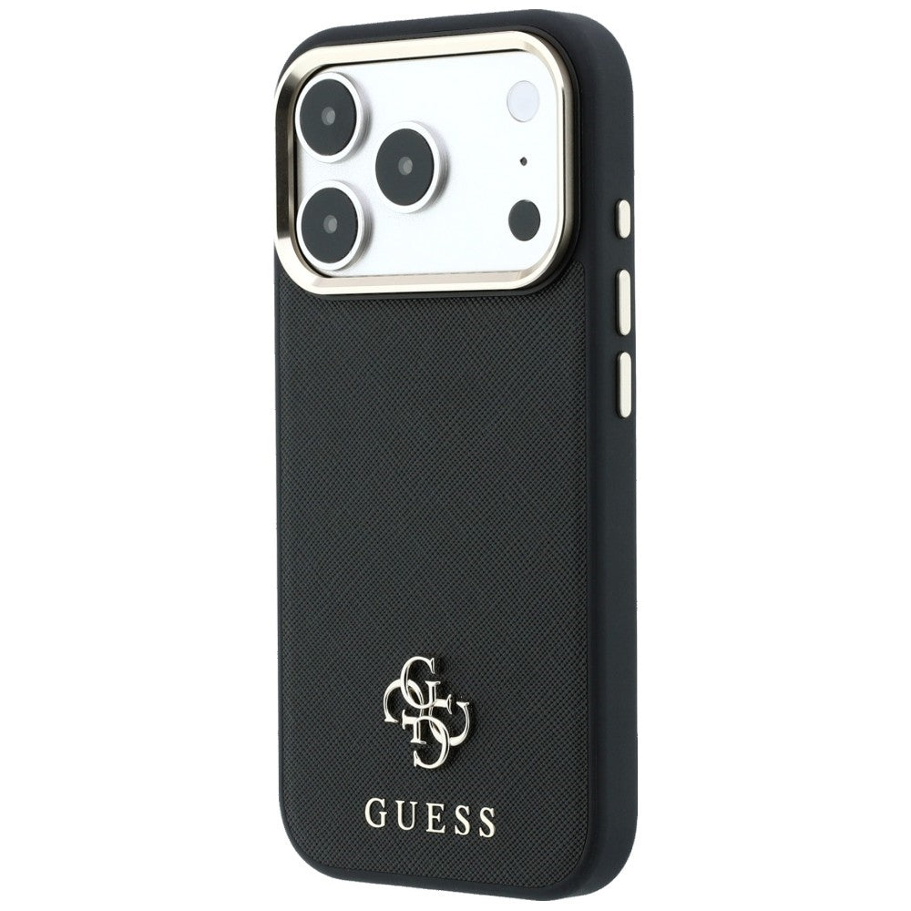 Coque MagSafe pour Apple iPhone 18 Pro / 17 Pro, Guess, Saffiano Small 4G Classic, Noire