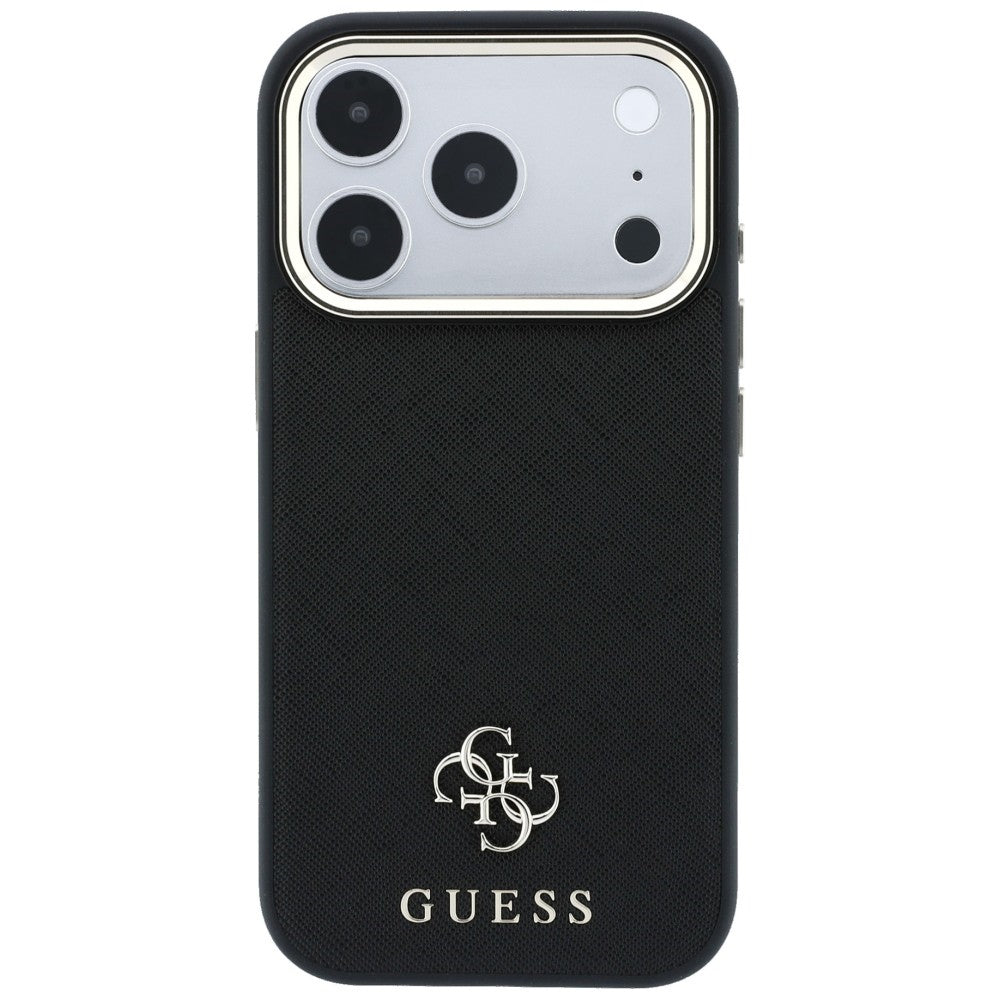 Coque MagSafe pour Apple iPhone 18 Pro / 17 Pro, Guess, Saffiano Small 4G Classic, Noire