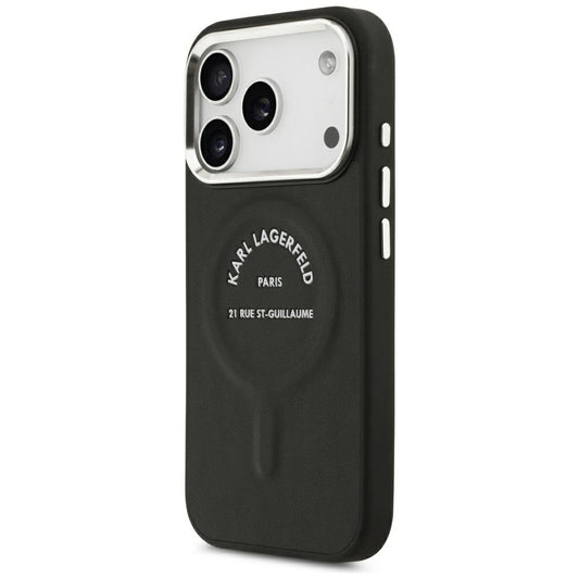Coque MagSafe pour Apple iPhone 18 Pro / 17 Pro, Karl Lagerfeld, EMB. Anneau avec logo Karl RSG, Noir