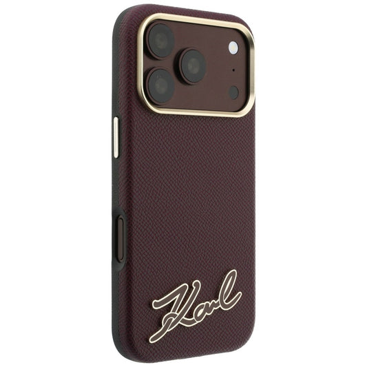 MagSafe-Hülle für Apple iPhone 18 Pro / 17 Pro, Karl Lagerfeld, geprägtes Harz-Signatur-Logo, Weinrot