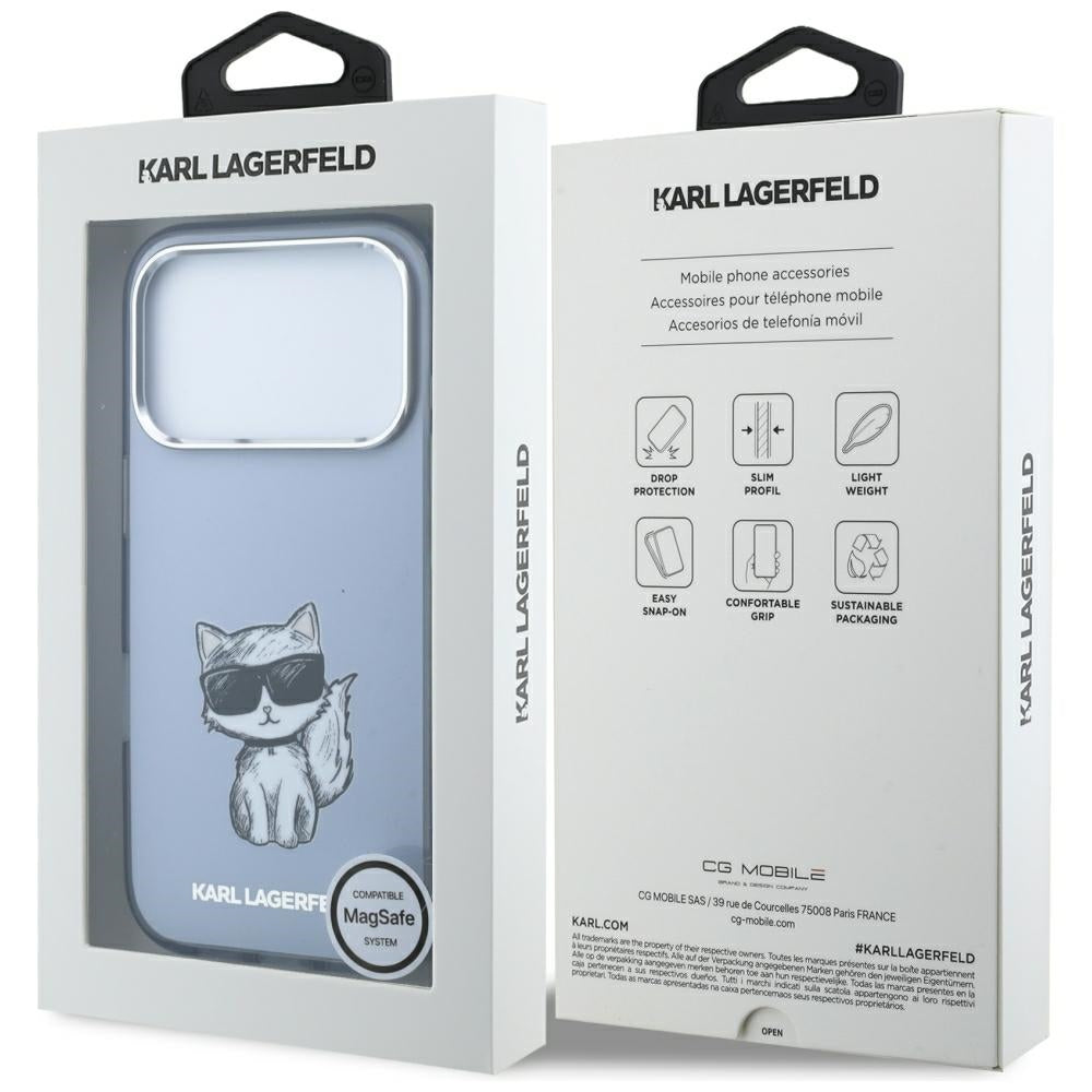 MagSafe-Hülle für Apple iPhone 18 Pro / 17 Pro, Karl Lagerfeld, IML Choupette Body Sketch Print, Blau