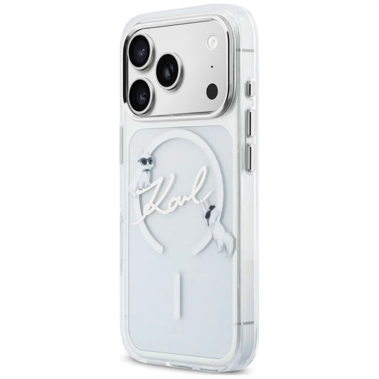 Coque MagSafe pour Apple iPhone 18 Pro / 17 Pro, Karl Lagerfeld, IML Choupette Karl Script Logo, Transparente